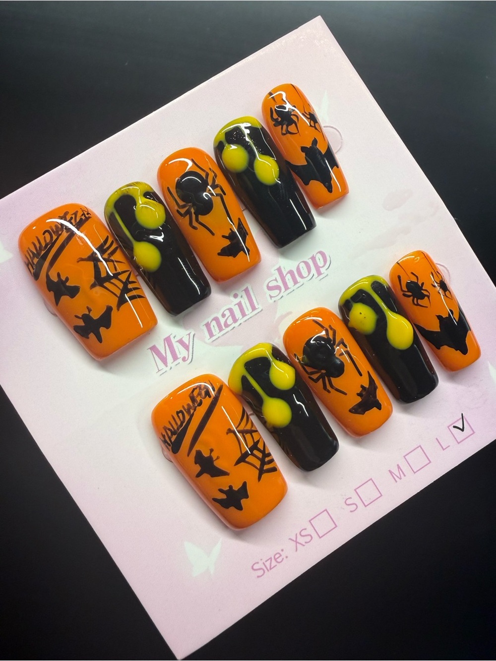 Halloween Press-On Nails - Orange & Black Large